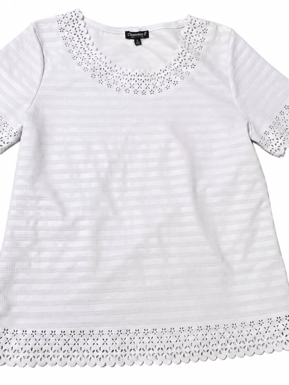 Chances R Petite White Eyelet Lace Trim Short Sleeve Blouse Size PM